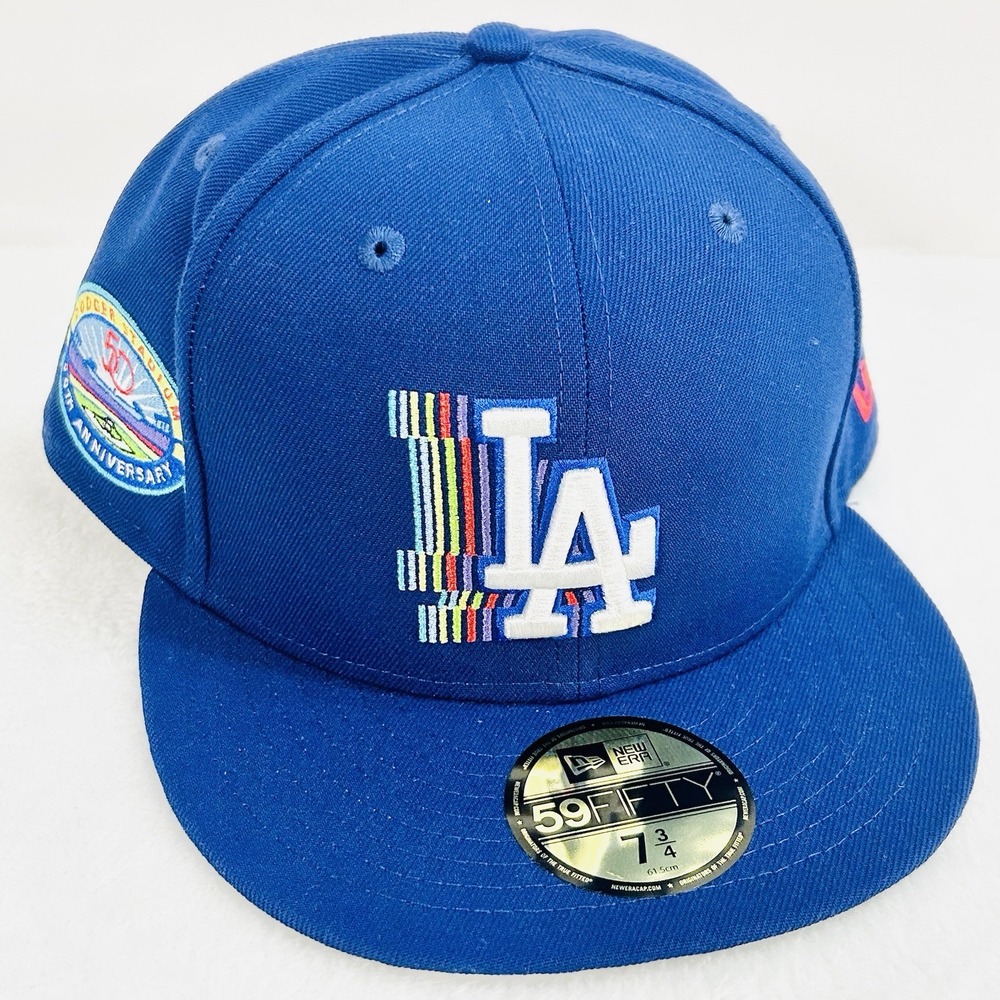 New Era Los Angeles Dodgers Rainbow Stadium 59FIFTY Fitted Hat Cap 7 3/4 Blue‎